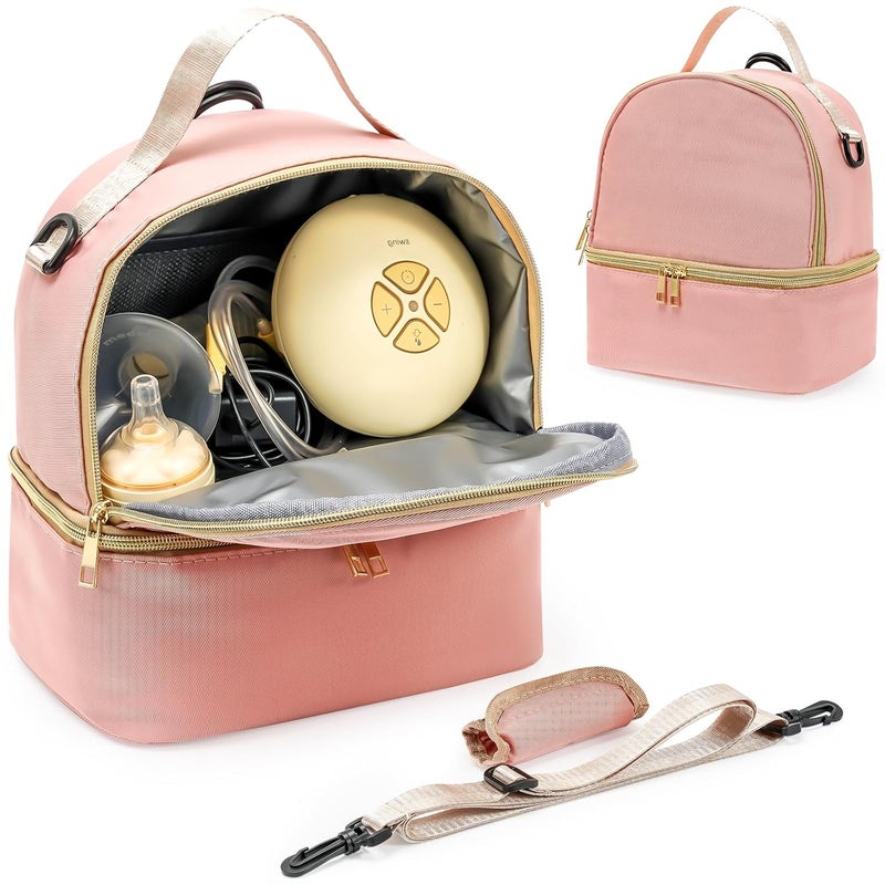 Procase Breast Pump Bag, Double Layer Breastmilk Pump Backpack Breast Milk Carrier for Breastfeeding Nursing Mom Work, Travel, Daycare -Pink - Image 1